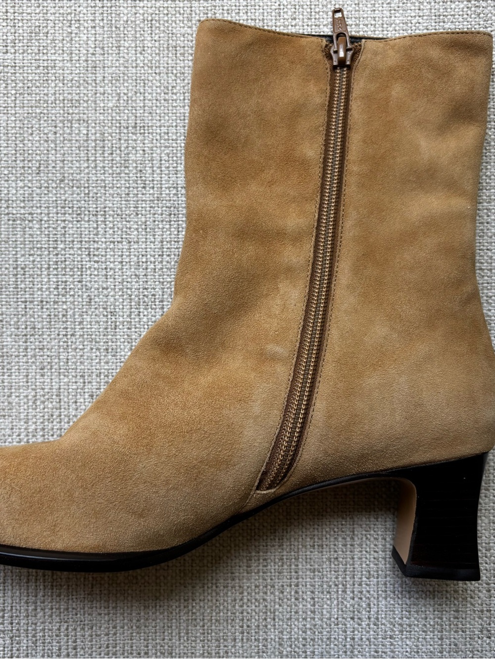 Etienne Aigner Tan Suede Block-Heel Ankle Boot - Picture 6 of 9